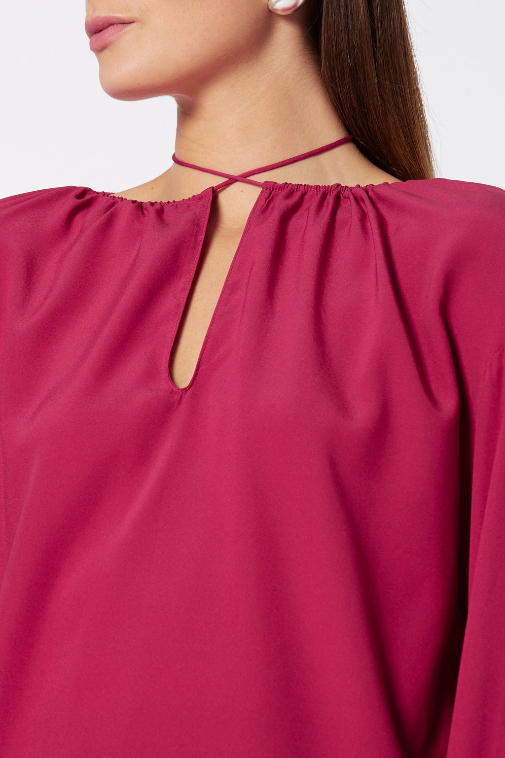SILK GATHER NECK BLOUSE