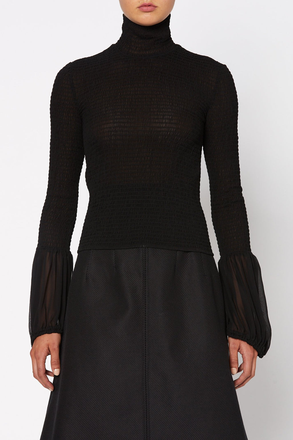 SILK SHIRRED BLOUSE