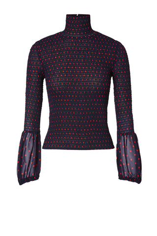SILK PRINTED SHIRRED BLOUSE