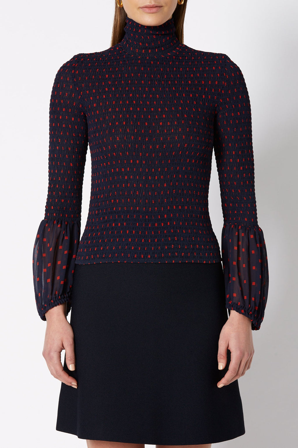 SILK PRINTED SHIRRED BLOUSE