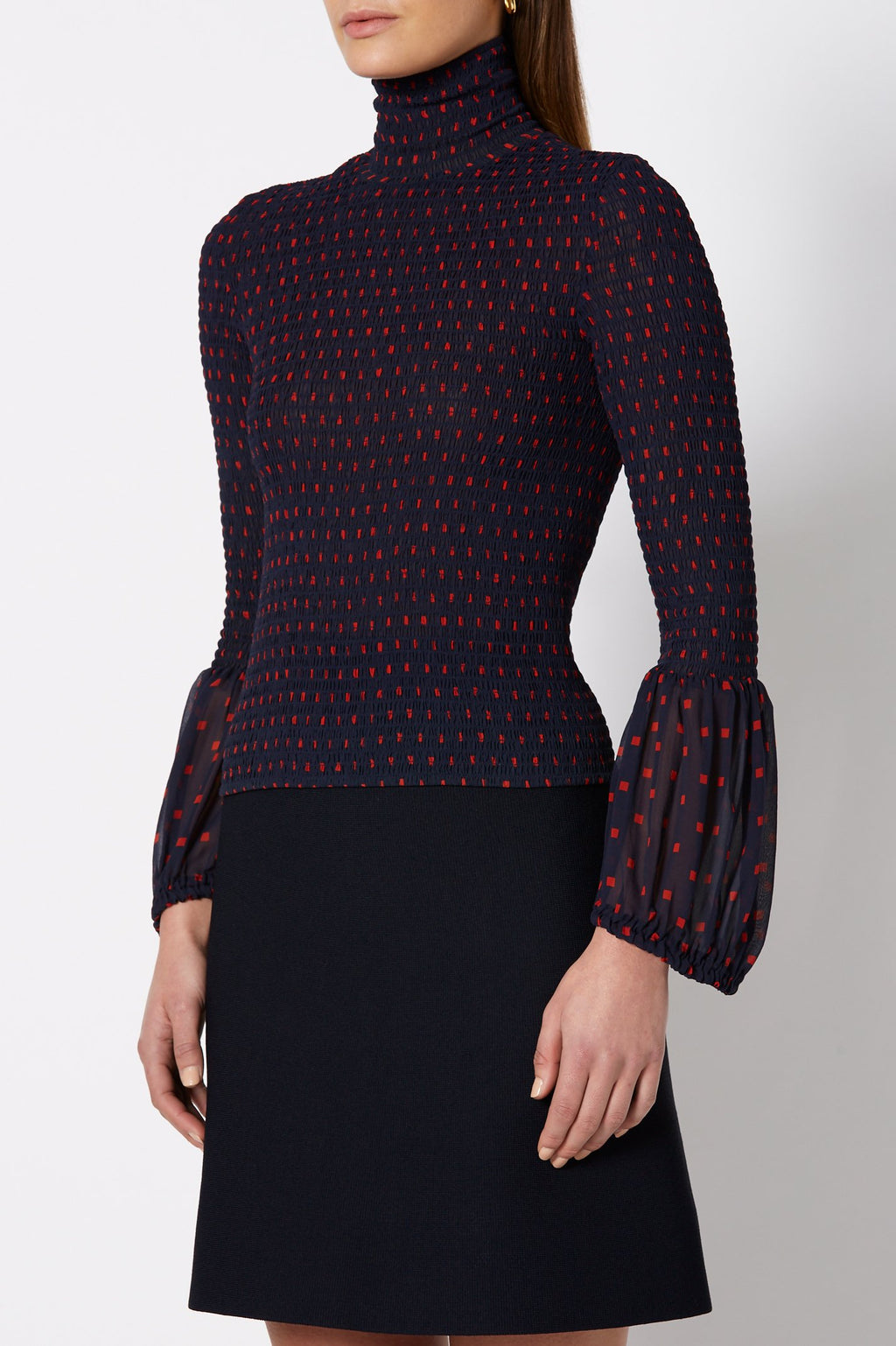 SILK PRINTED SHIRRED BLOUSE