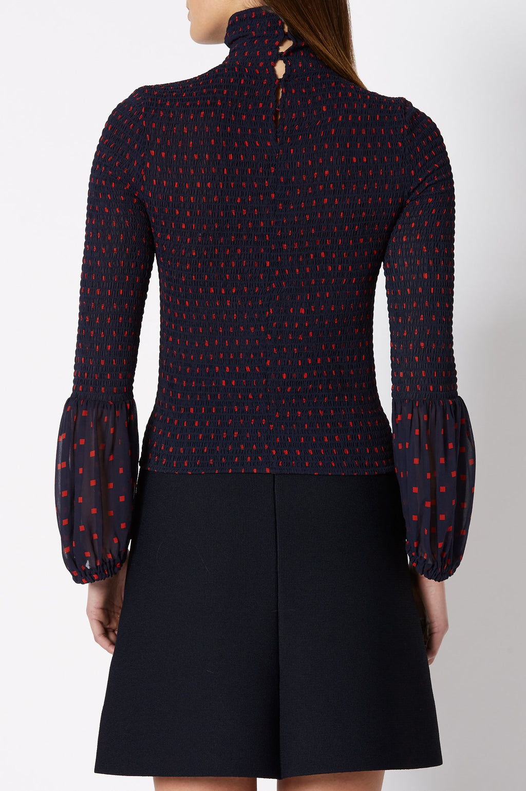 SILK PRINTED SHIRRED BLOUSE