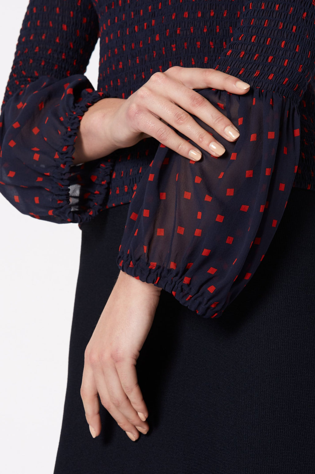 SILK PRINTED SHIRRED BLOUSE