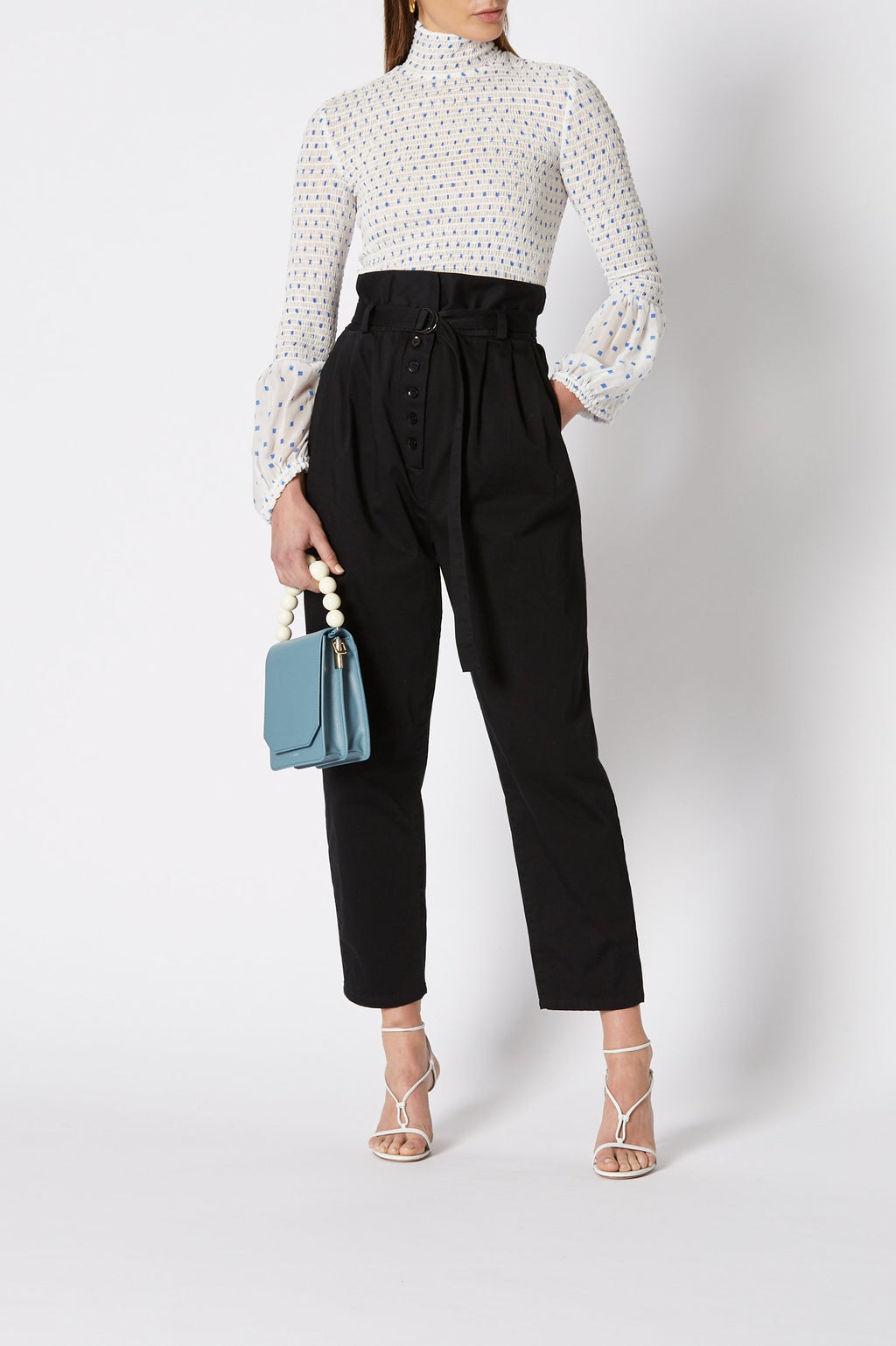 SILK PRINTED SHIRRED BLOUSE