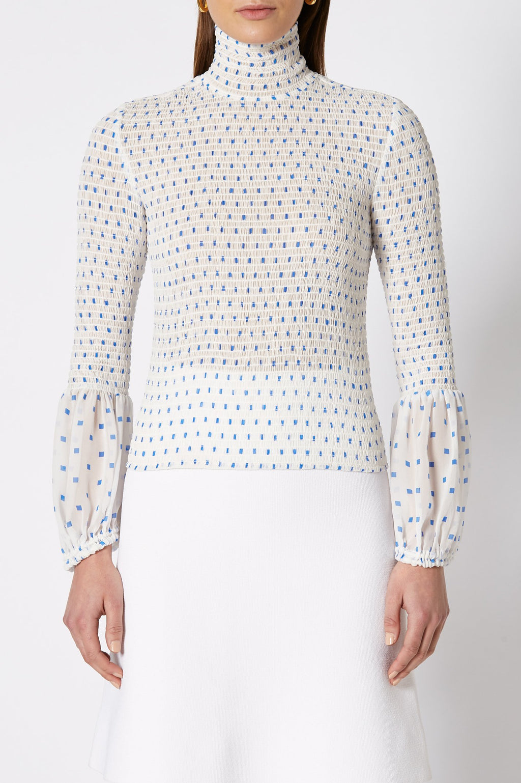 SILK PRINTED SHIRRED BLOUSE