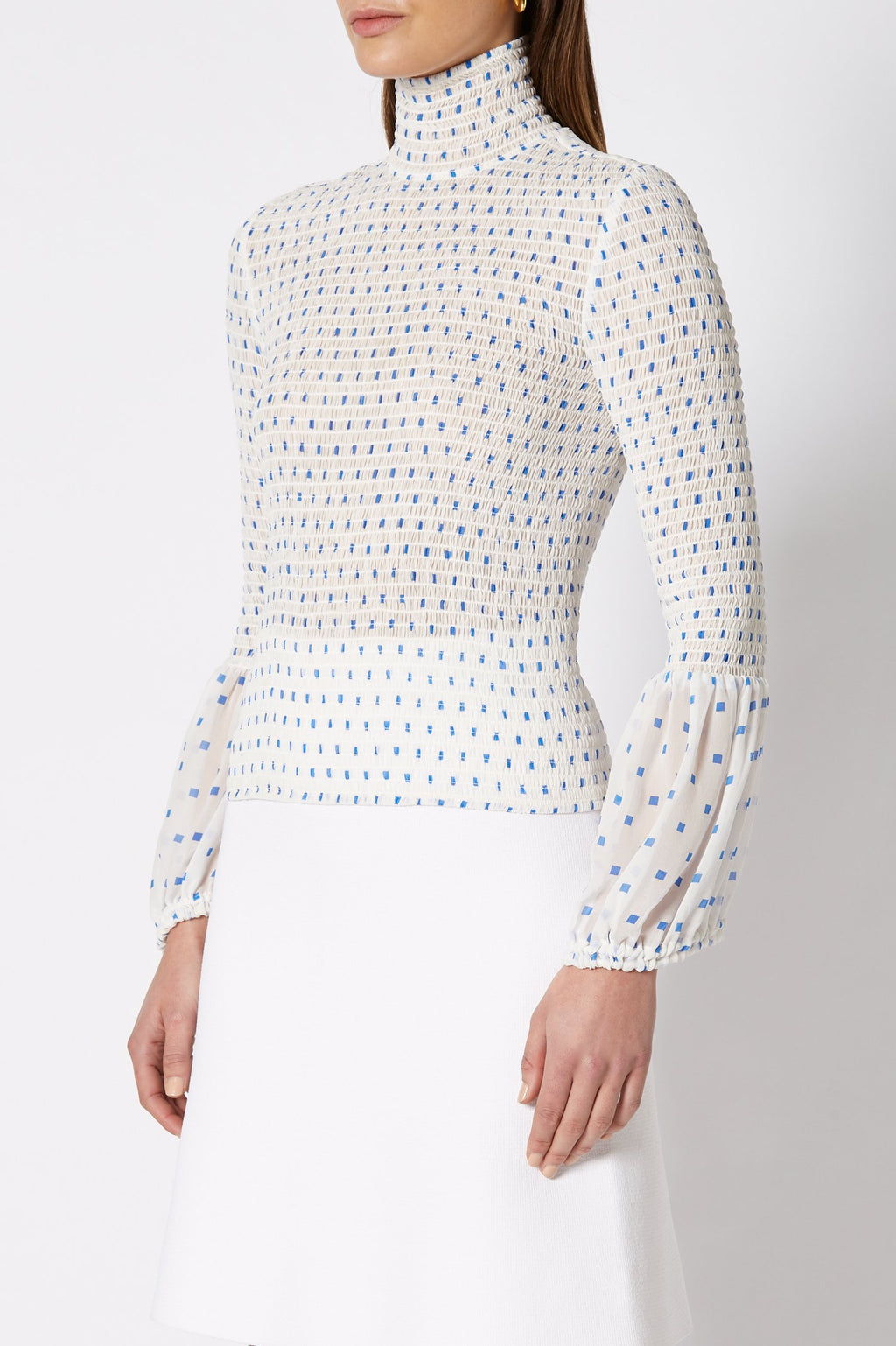 SILK PRINTED SHIRRED BLOUSE