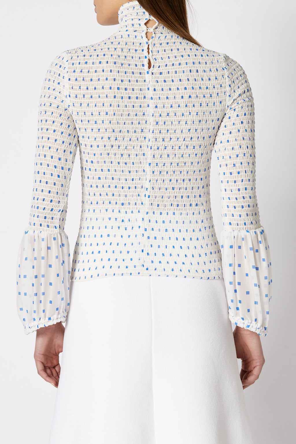 SILK PRINTED SHIRRED BLOUSE