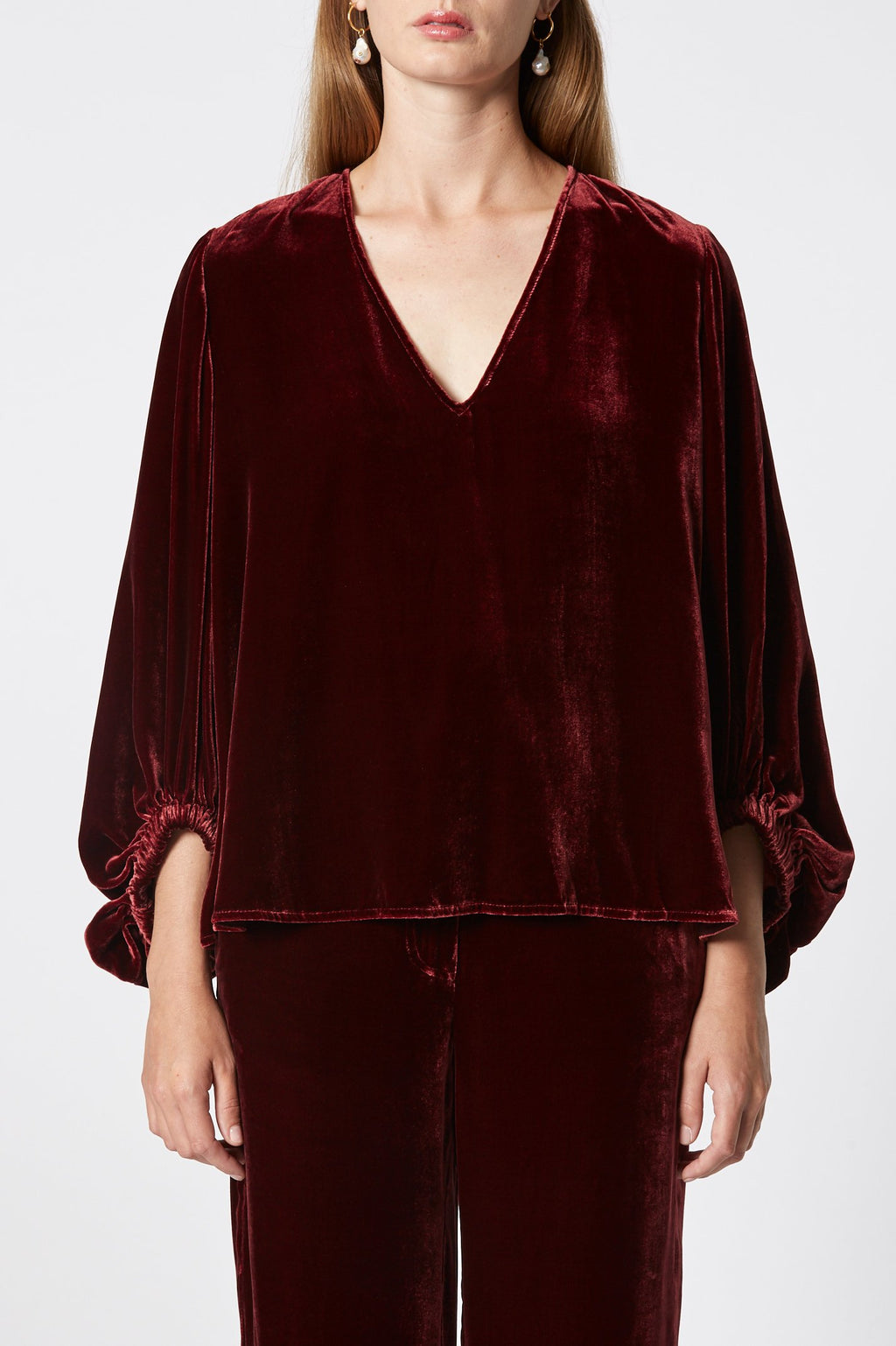 VELVET V NECK BLOUSE
