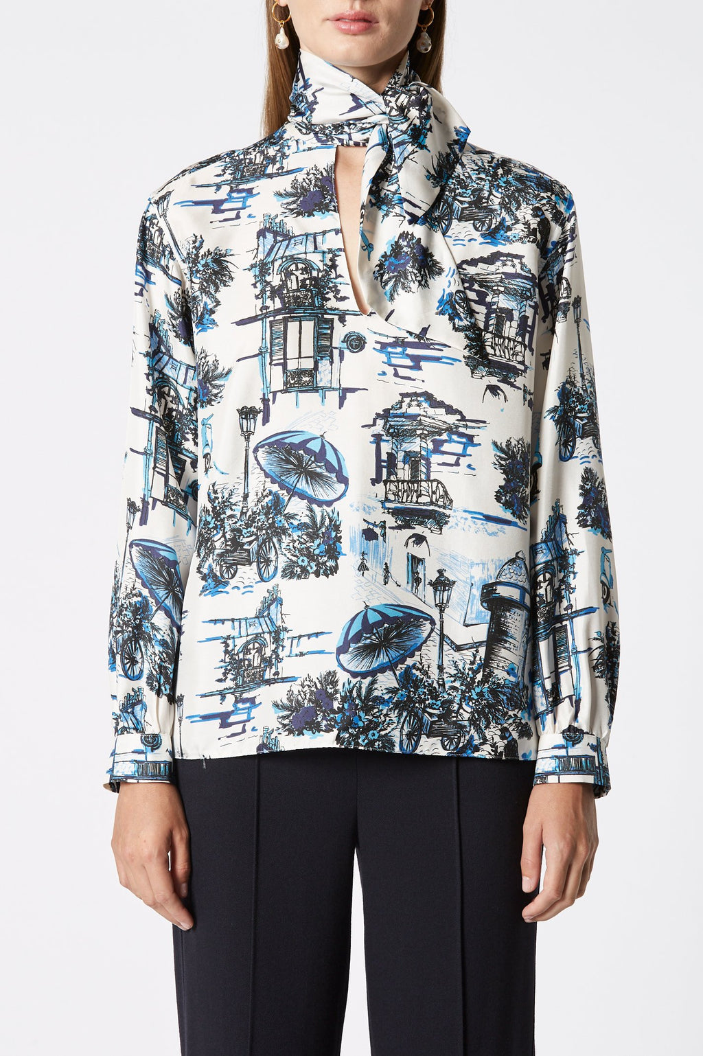 SILK SOUVENIR PRINT BLOUSE