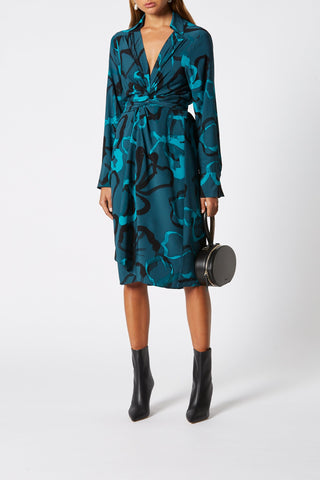 SILK BRUSHED FLORAL DRESS