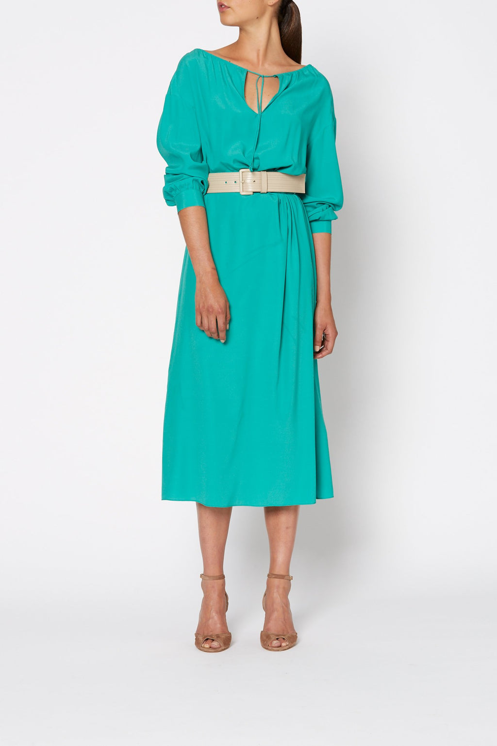 SILK GATHER NECK DRESS