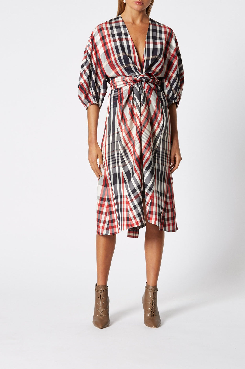 PLAID COCOON SLEEVE DRESS