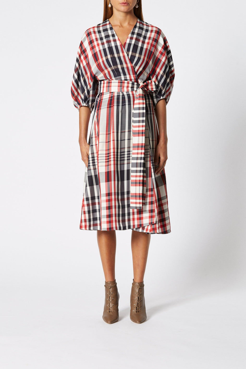 PLAID COCOON SLEEVE DRESS
