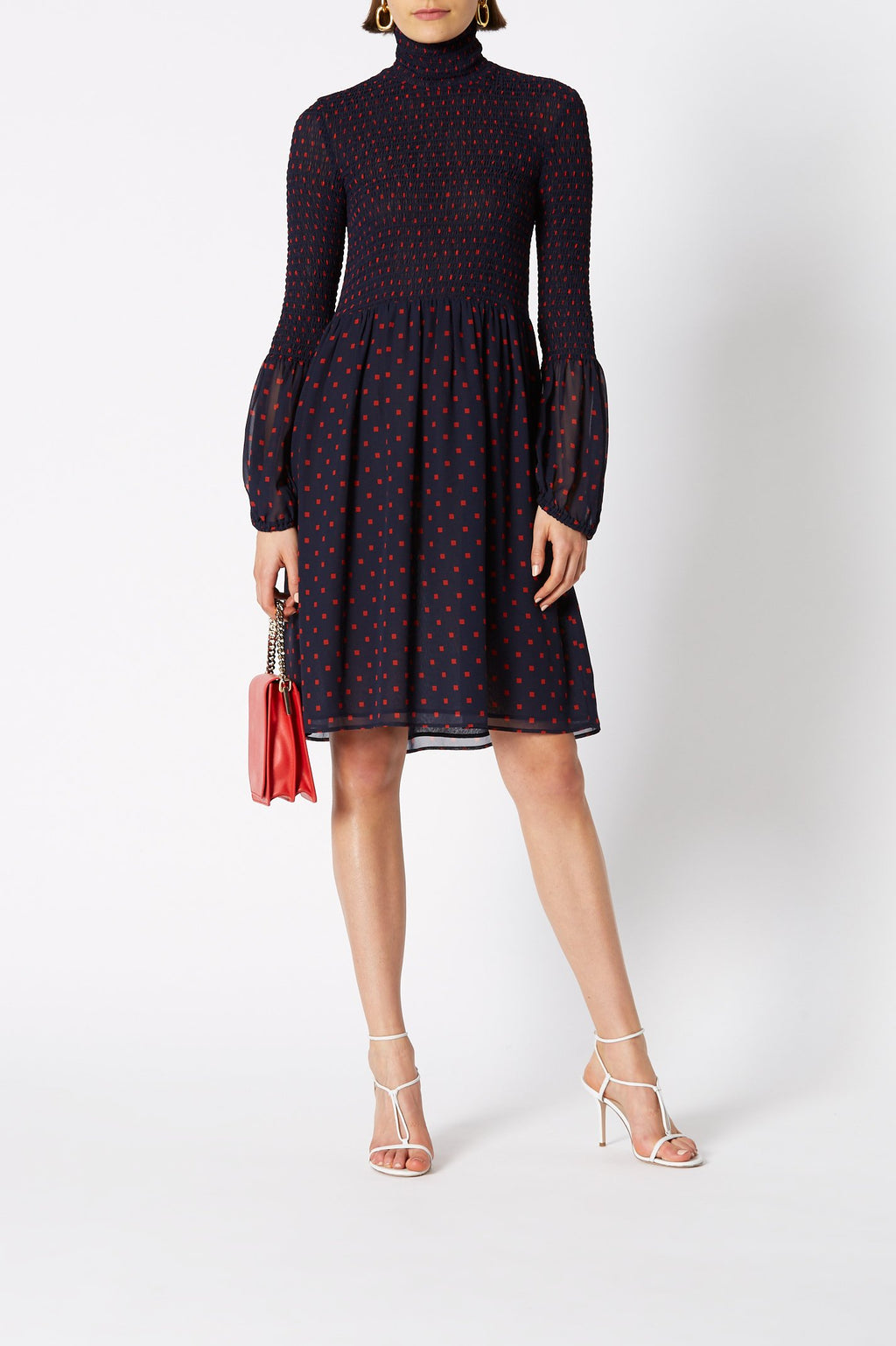 SILK PRINTED SHIRRED DRESS