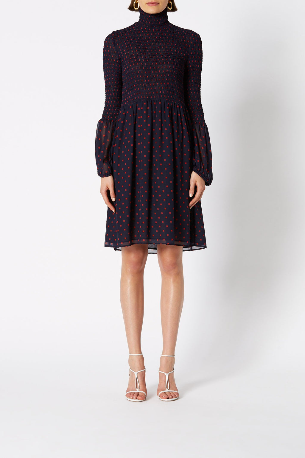 SILK PRINTED SHIRRED DRESS