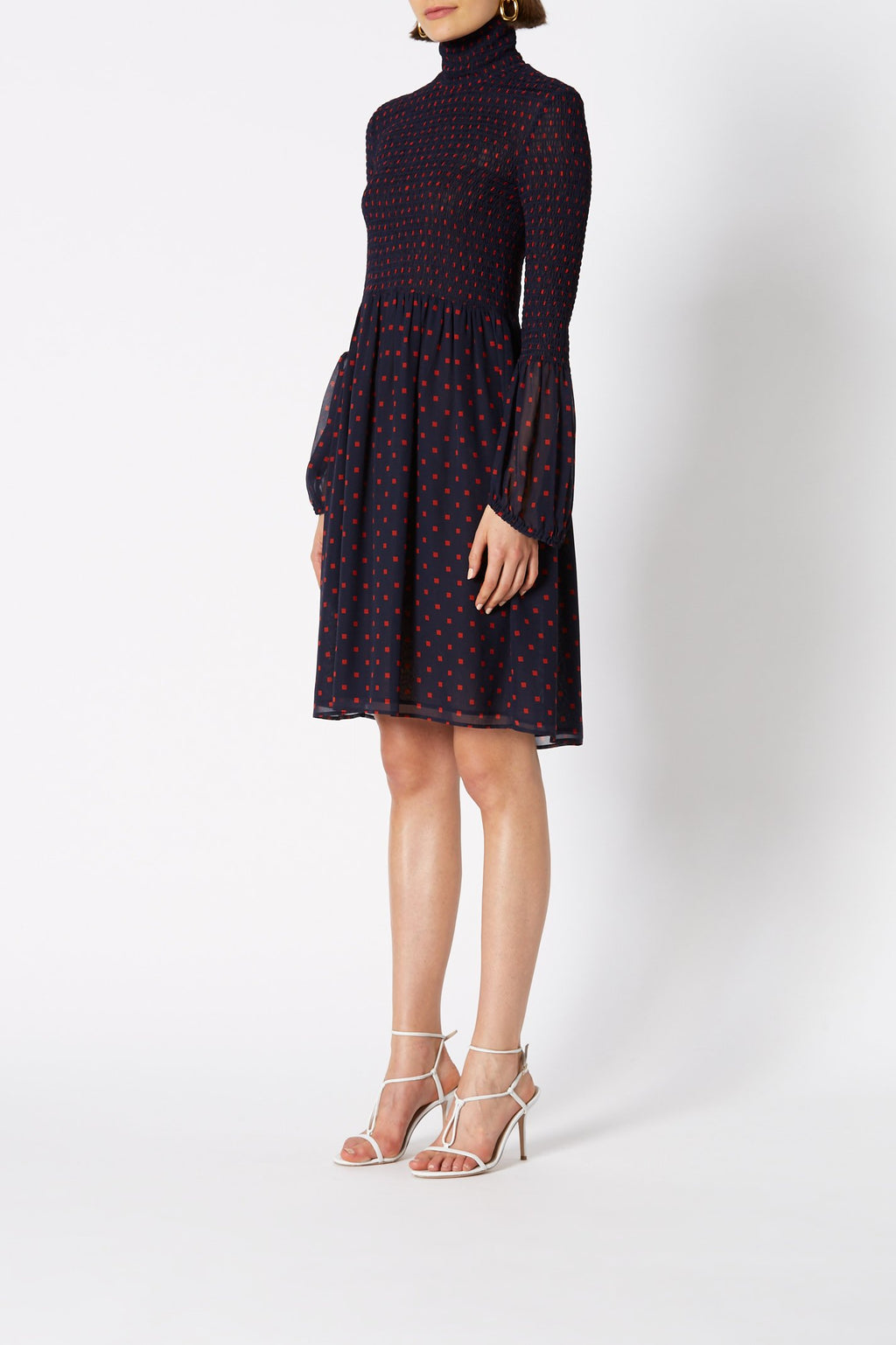 SILK PRINTED SHIRRED DRESS