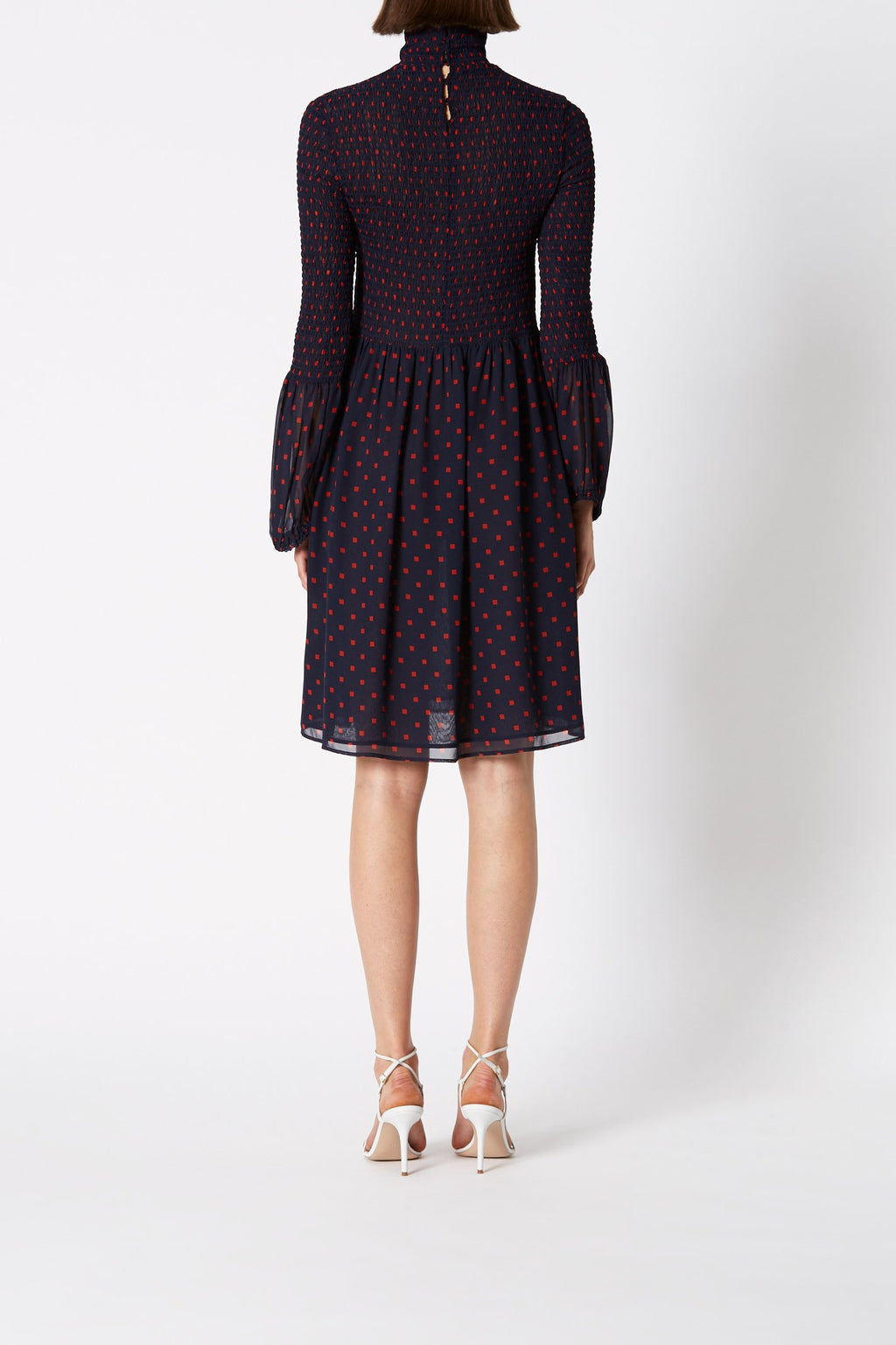 SILK PRINTED SHIRRED DRESS