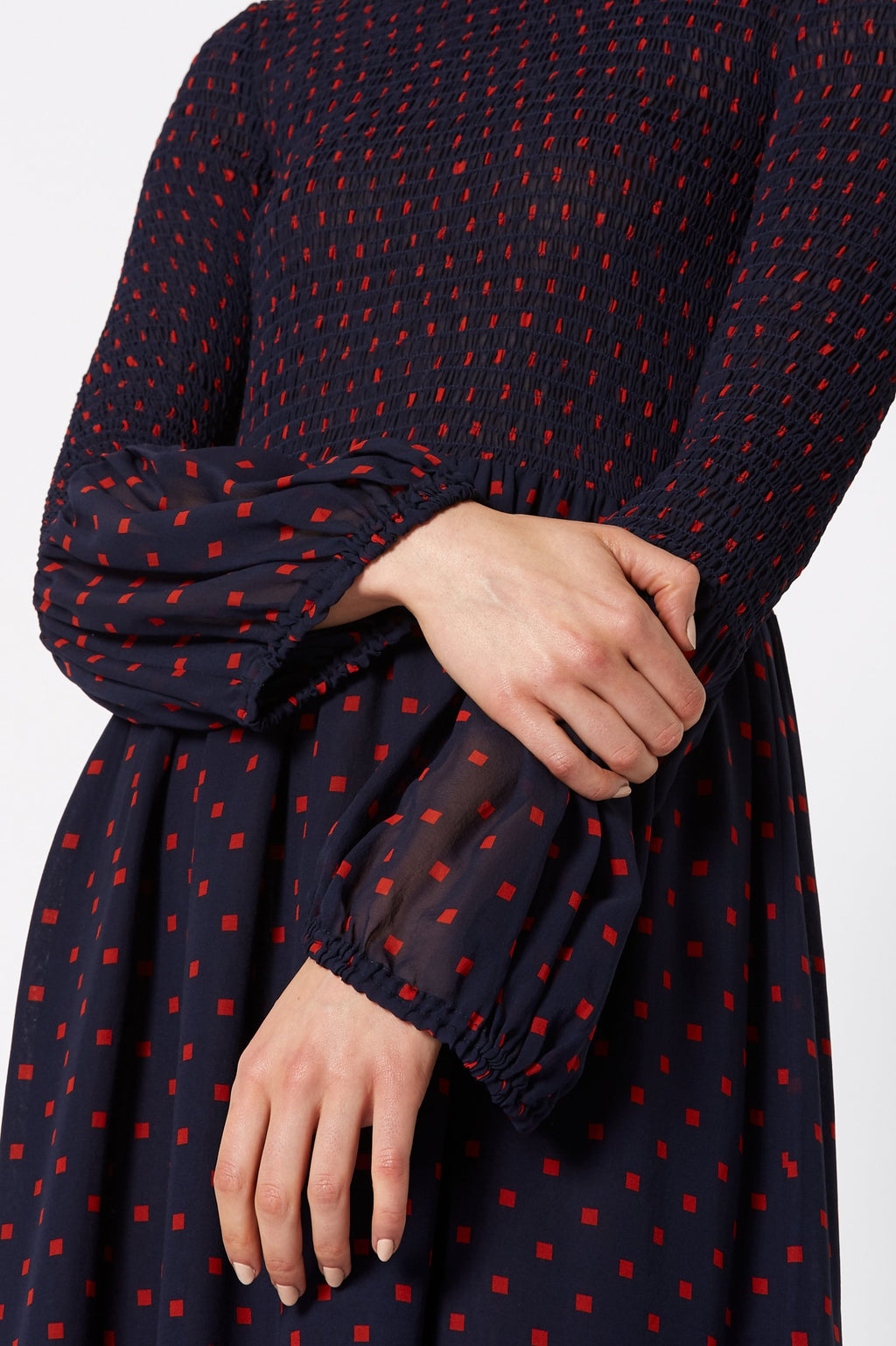 SILK PRINTED SHIRRED DRESS