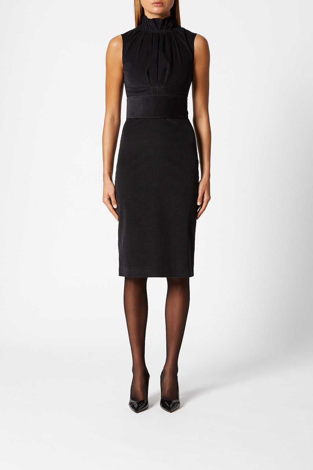 HOUNDSTOOTH VELVET PENCIL DRES