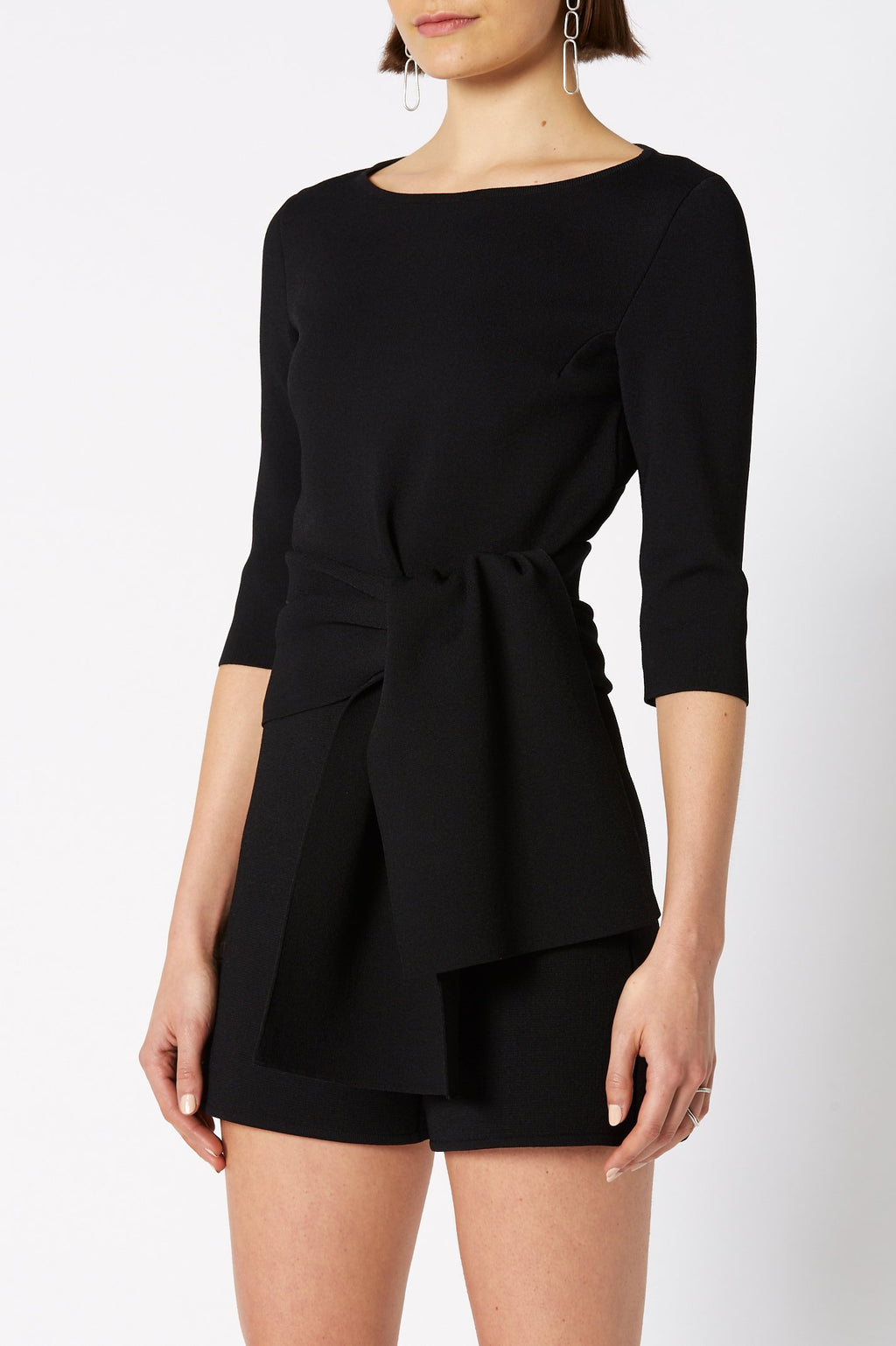 CREPE KNIT TIE FRONT TOP
