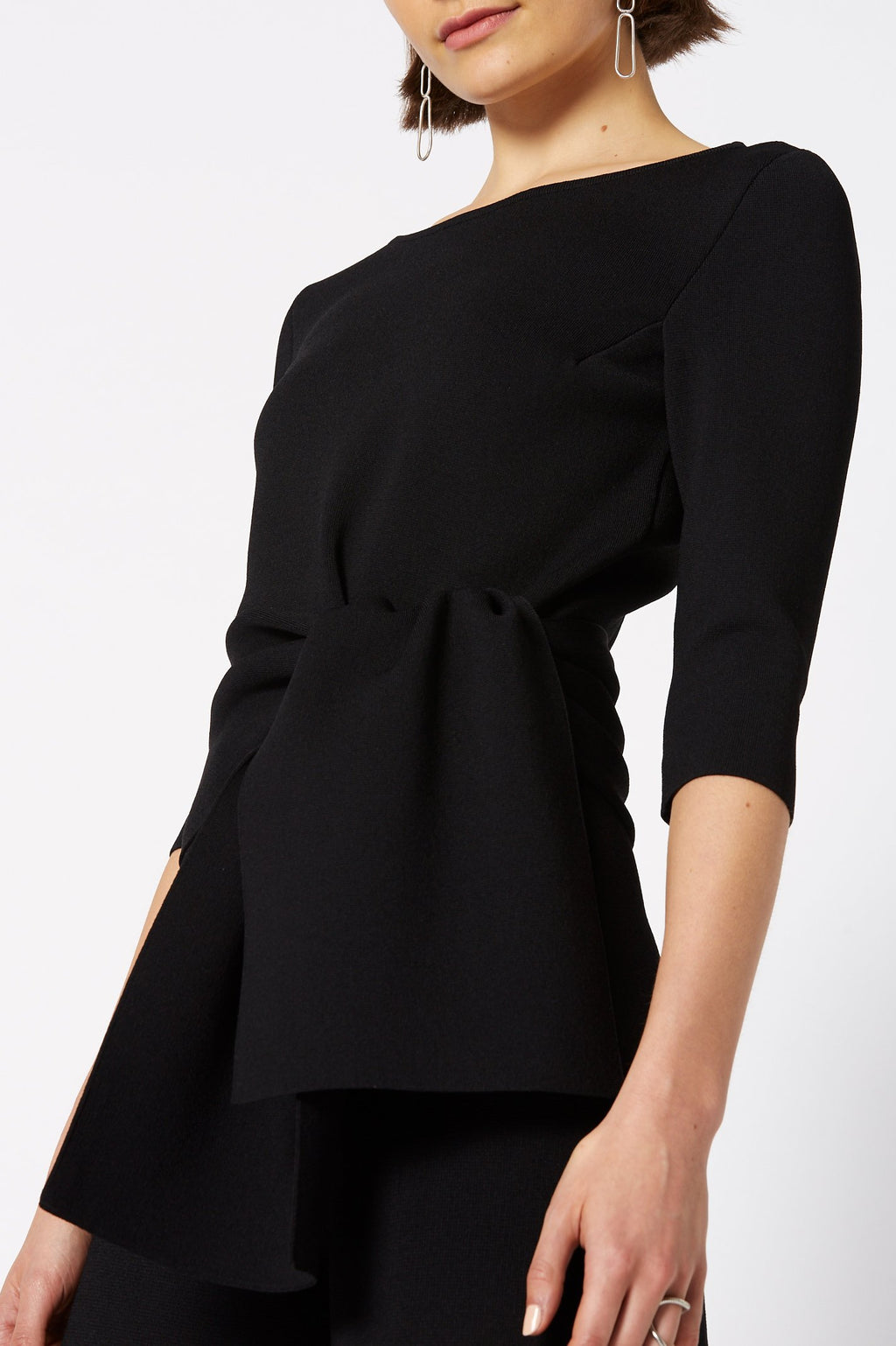 CREPE KNIT TIE FRONT TOP