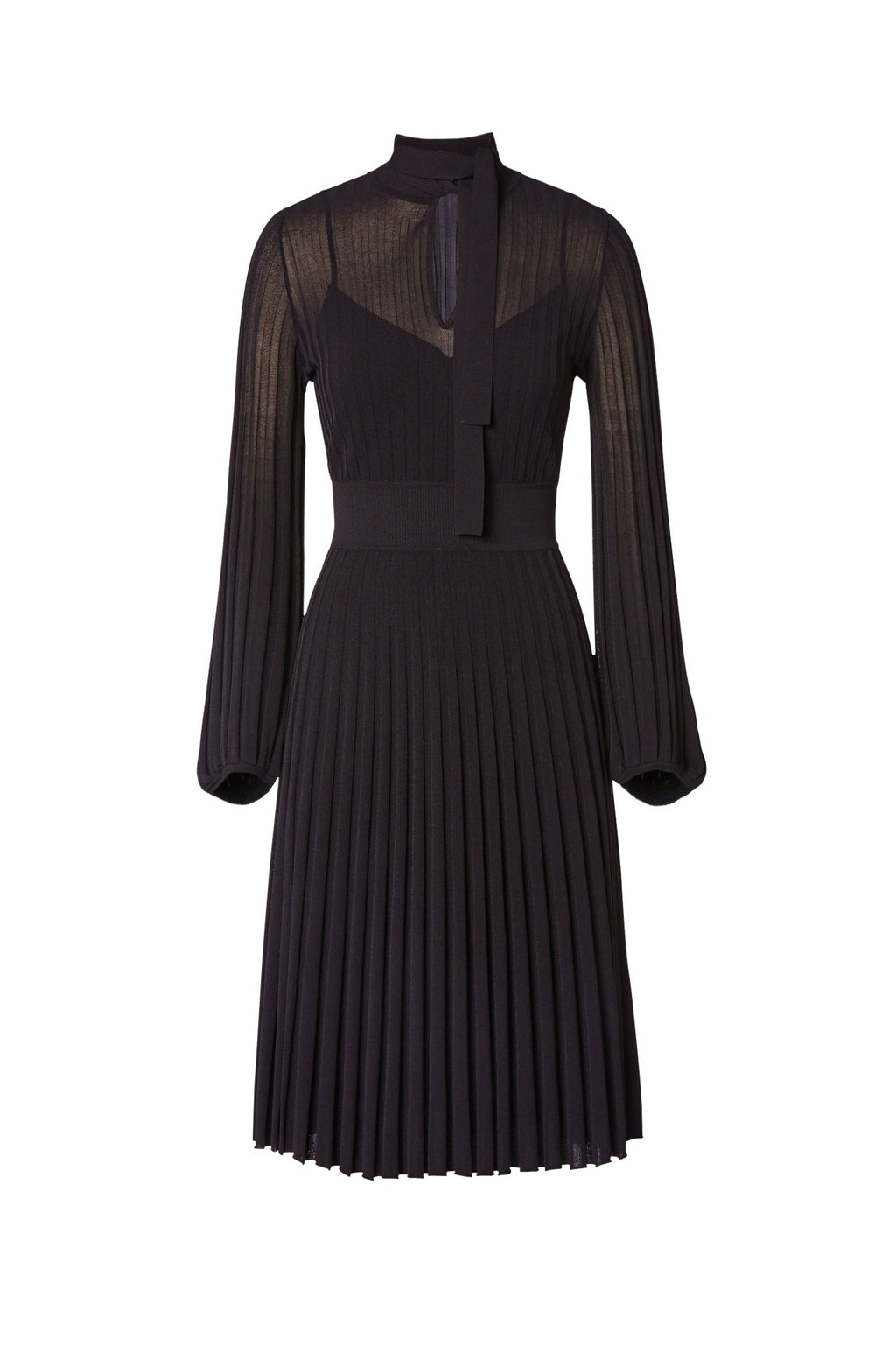 PLEATED RIB TIE NECK DRESS 16